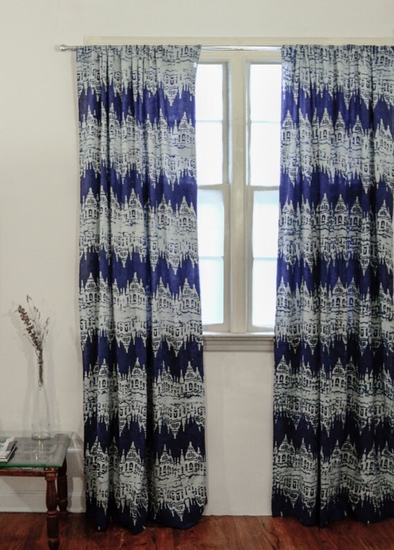 Indigo Navy Blue Window Curtain Hand Dye Natural Dye by Ichcha