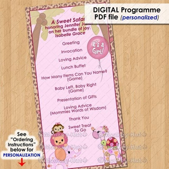 Sweet Safari Party Event Programme / program girls baby ...