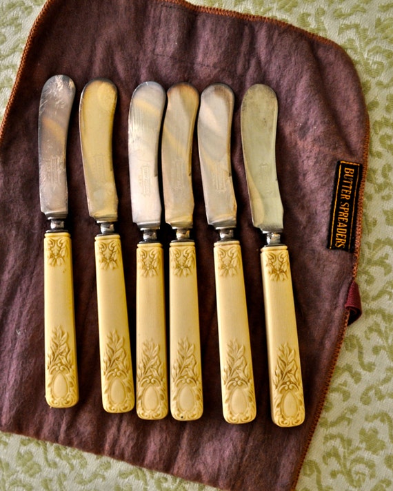 Antique Butter Knife Set Six Landers Frary and Clark Carved