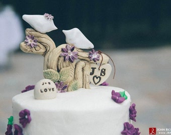 Tree Wedding cake topper Dove cake topper Bride and groom Rustic wedding Bird wedding cake topper