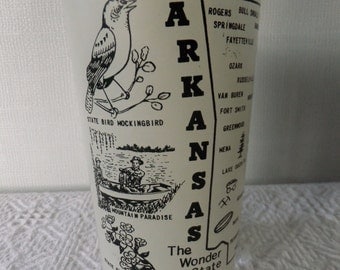 Vintage Souvenir State Federal Glass Tumbler Arkansas Cream Off White Vacation Travel Road Trip Retro