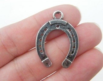 6 Horseshoe charms antique silver tone A569