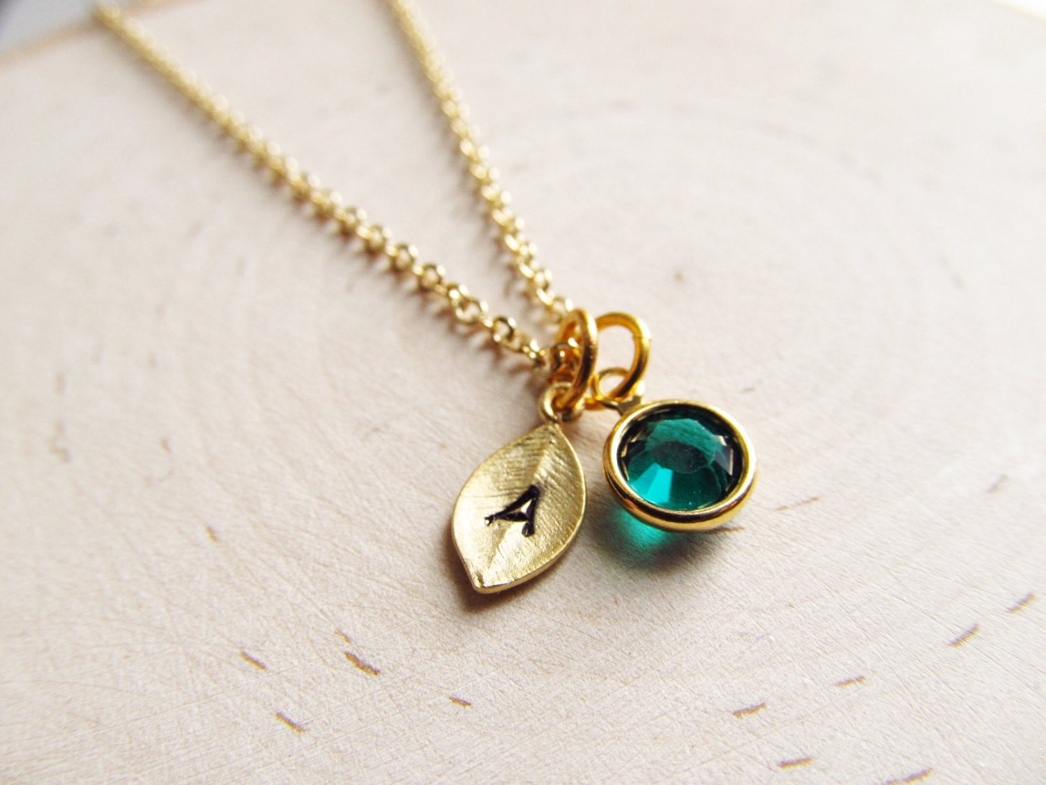 Initial Birthstone Necklace Gold Birthstone Necklace