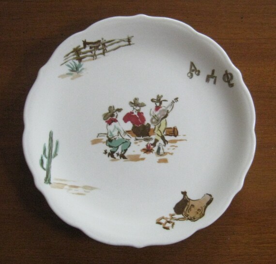 Vintage Syracuse China Cowboy Plate in the Sundown by nanandpeg