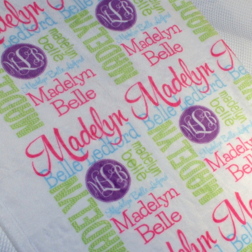 Baby Monogrammed Blanket Baby Name Blanket by SoulStudioPrints
