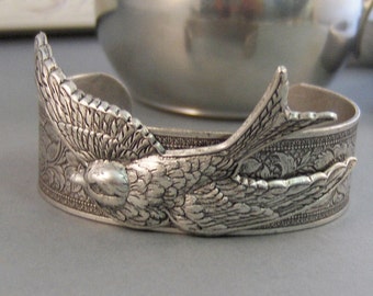 Sparrow Wing,Bracelet,Cuff,Silver Bracelet,Cuff Bracelet,Bracelet,Sparrow,Bird,Wedding,Bride.Handmade Jewelry by valleygirldesigns.