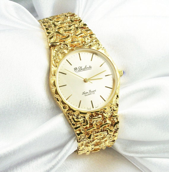 Vintage Watch Lucien Piccard Dufonte Gold Plated Nugget Statement ...