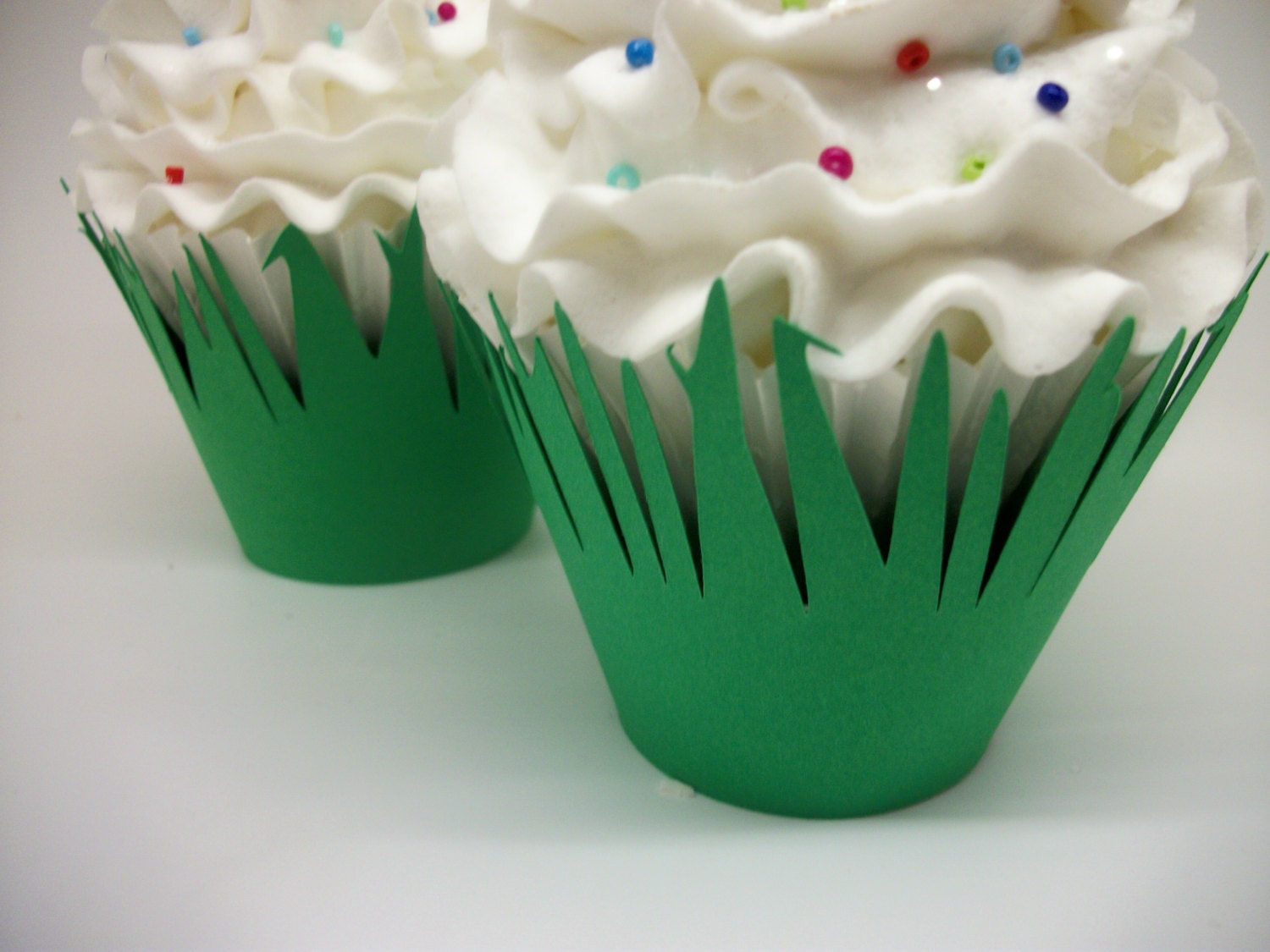 Green Grass Cupcake Wrappers Completely Assembled