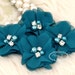 NEW: 4 pcs Aubrey SPRUCE Green / Bermuda Blue - Soft Chiffon with pearls and rhinestones Mesh Layered Small Fabric Flowers, Hair accessories