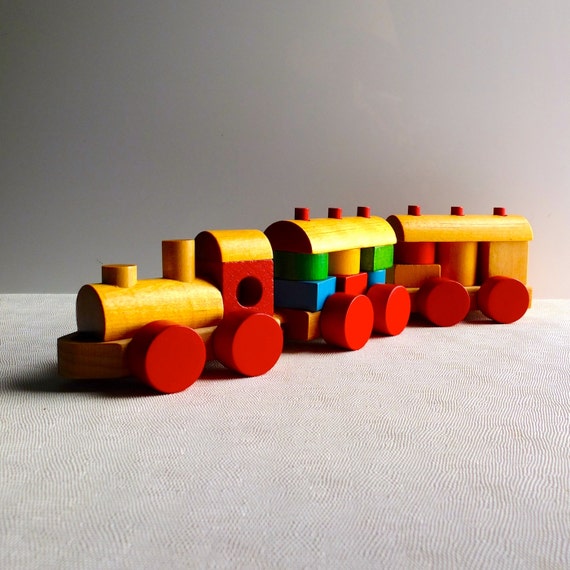 Vintage childrens toy wooden train set by by GreatGuyGifts 