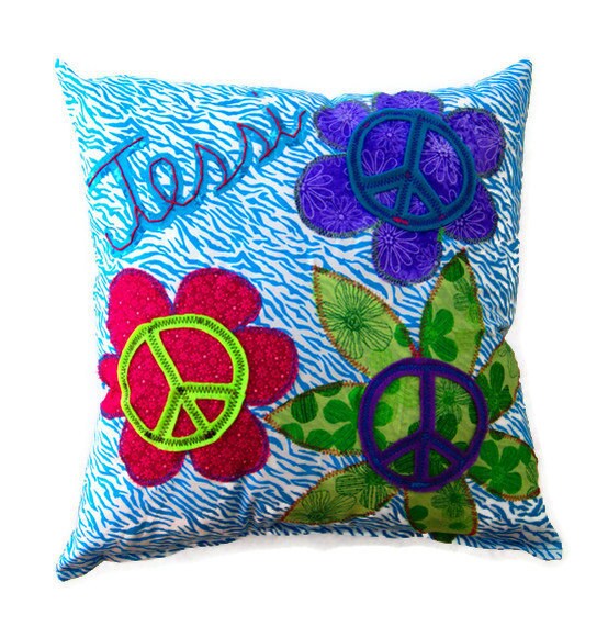 Peace Sign Cushion 16 x 16 Personalized Throw Accent Pillow