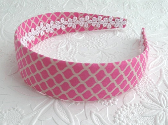 Preppy Pink Wide Fabric Covered Headband by PinkLemonadeDuxbury