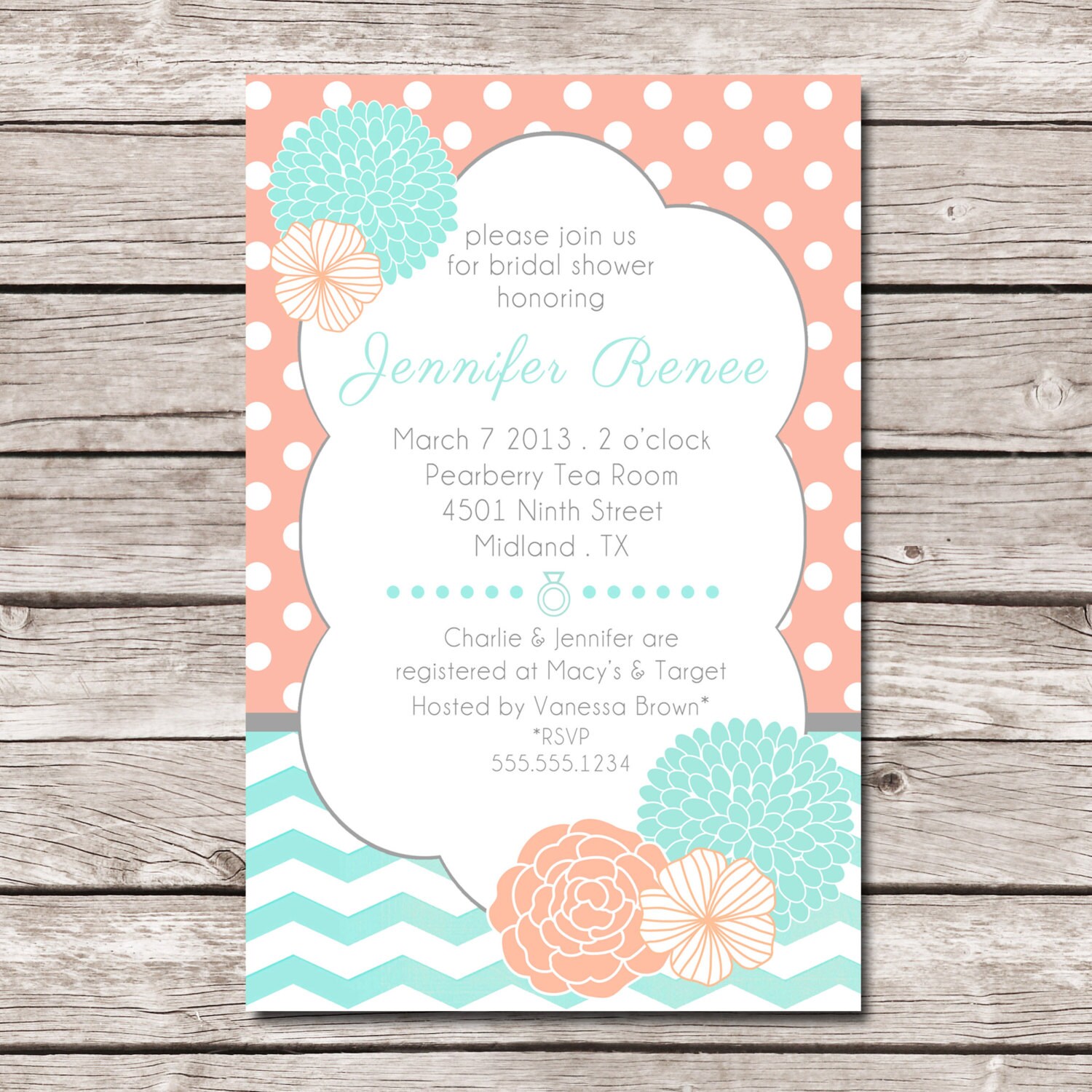 Coral And Turquoise Invitations 8