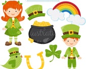 Leprechaun Kids Cute Digital Clipart - Commercial Use OK - St. Patricks Day Graphics, St. Patricks Day Clipart Il_170x135