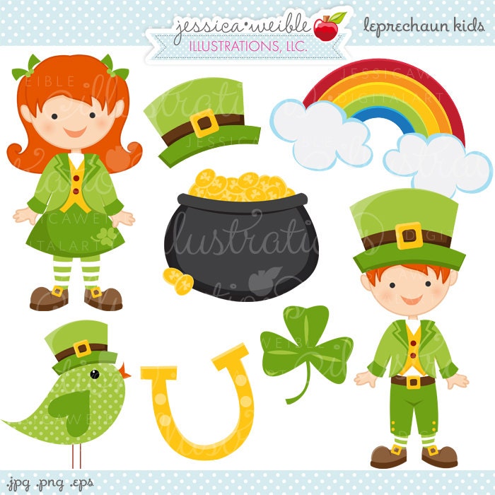  Leprechaun  Kids Cute Digital Clipart by JWIllustrations on 