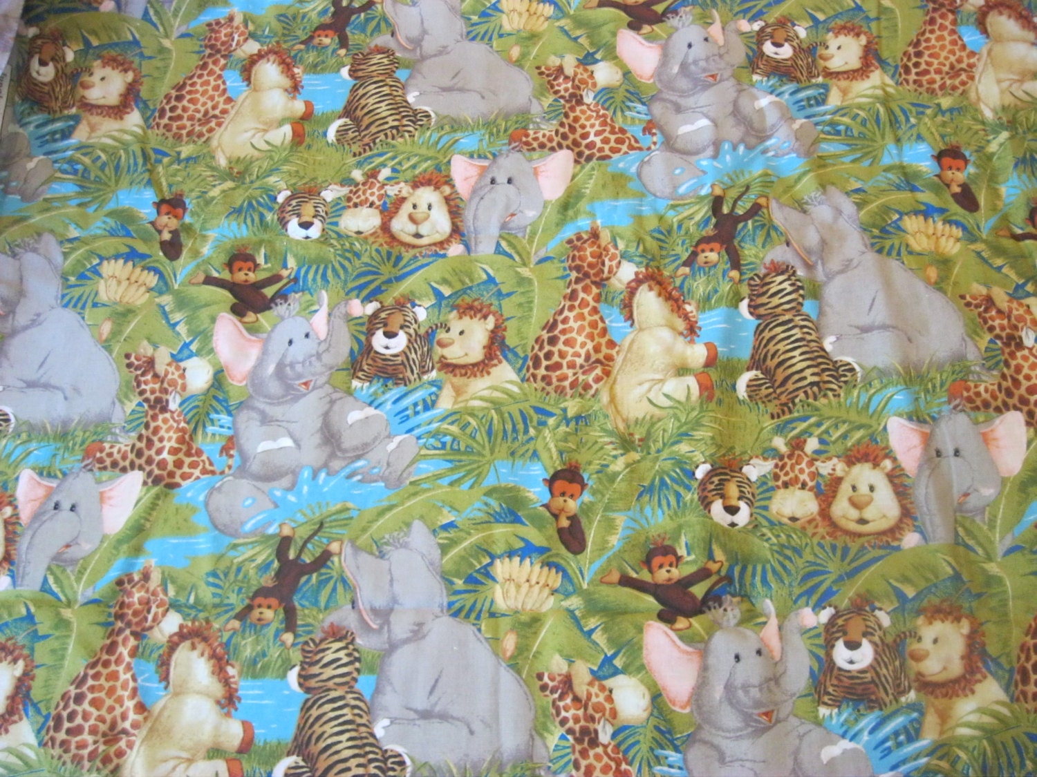 Jungle Babies Quilting Fabric Elephants Monkeys Lions