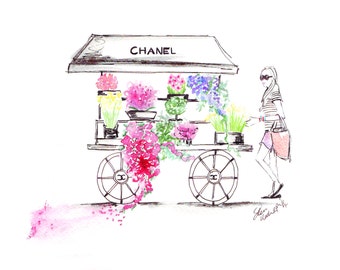 Watercolour fashion illustration Titled Chanel in Bloom