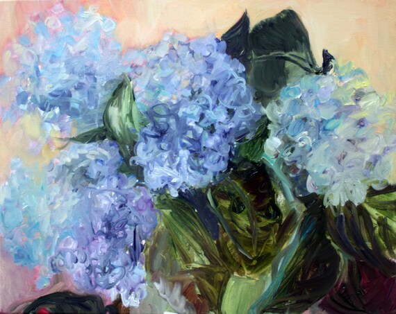 Blue and Purple Hydrangeas Oil Painting