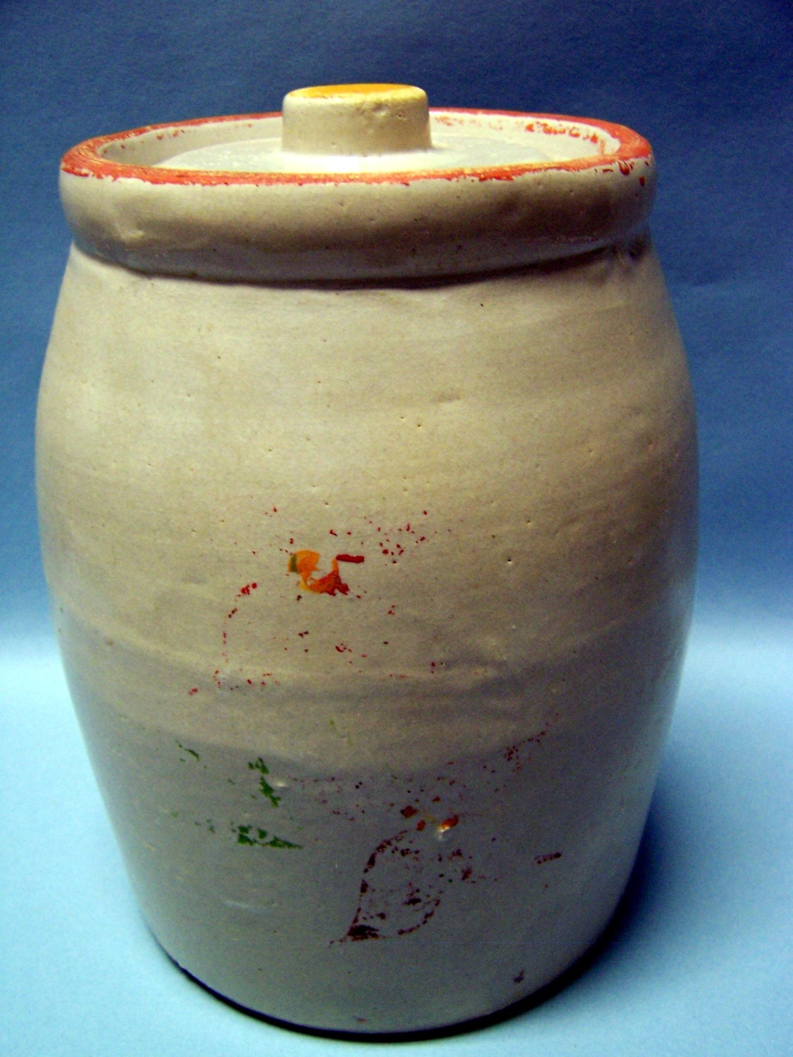 Antique Crock Cookie Jar Bean Pot with Lid by ETCThisAndThat