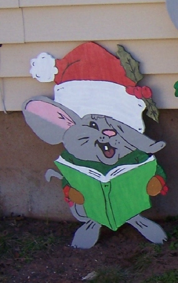 Handmade custom painted wooden Singing mouse for your yard