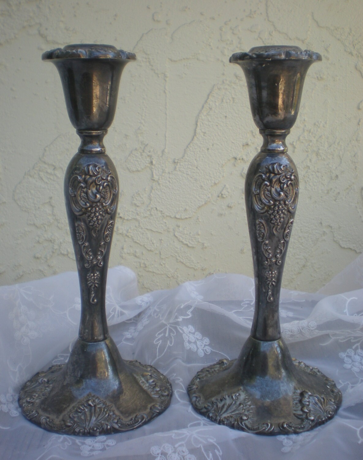 Silver Candlesticks Vintage Godinger Silverplated Grapes