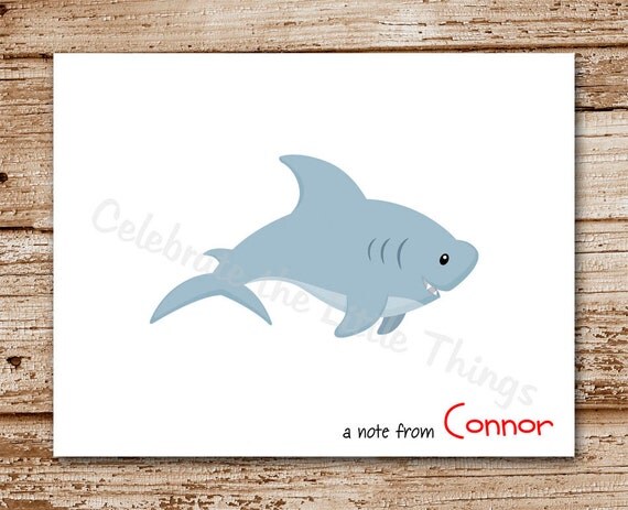 Set of 8 / Shark Note Cards / Personalized Stationery / Thank You / Fish / Under the Sea / Ocean Il_570xn