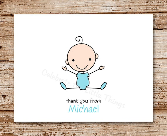 Set of 8 Baby Boy Thank You Cards | Personalized Stationery | Note Cards, Notecards | Stick Baby, Kids Il_570xn