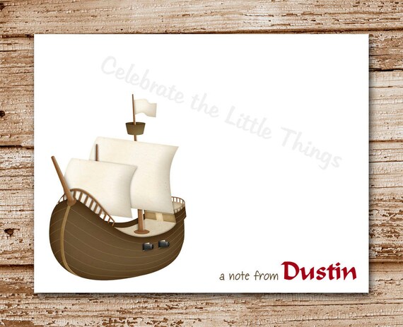 Set of 8 Pirate Ship Note Cards, Notecards | Personalized Stationery | Thank You Cards Il_570xn