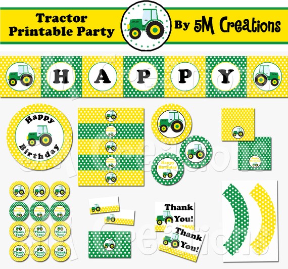 Tractor Printable Birthday Party Printable Decorations Package - John ...