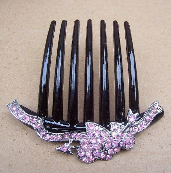 French twist hair comb vintage pink rhinestone comb hair pin