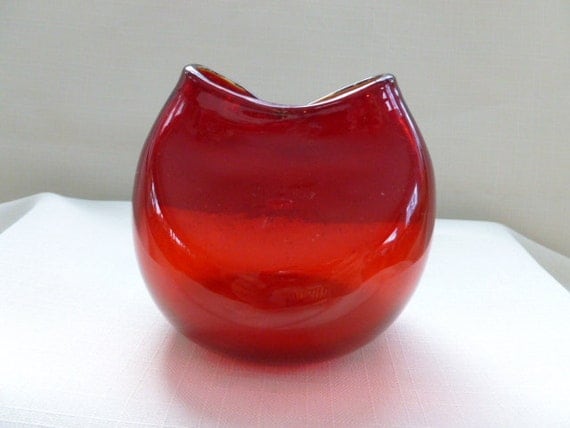 Blenko Ruby Red Pinch Double Bud Vase Vintage By Caseysquilts 7280