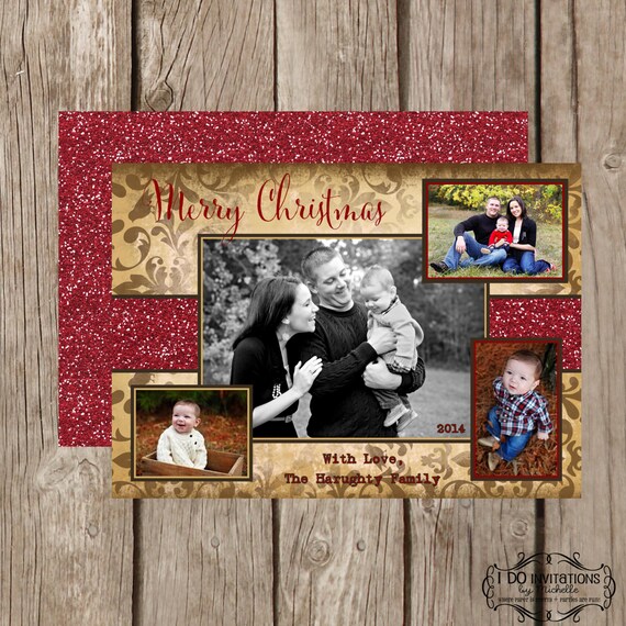 Christmas Card Photo Collage with Glitter - Digital File Il_570xn