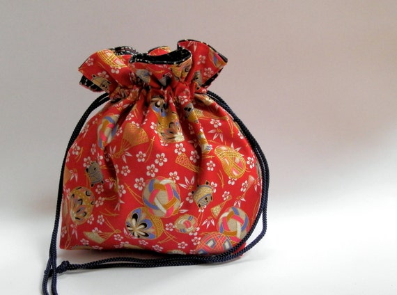Japanese Pattern Pouch | traditional japanese print fabric pouch reversible small Japanese Pattern Pouch | traditional japanese print fabric pouch reversible small