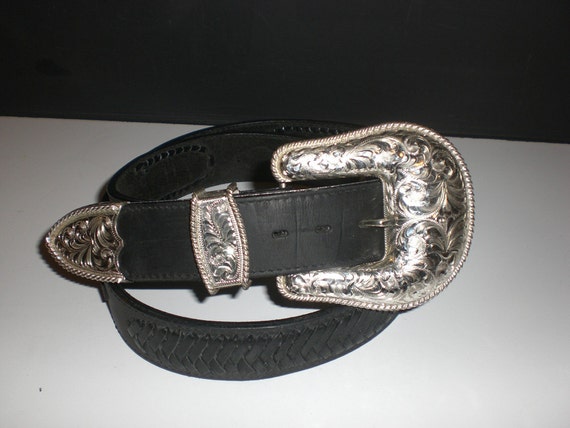 Mens size 42 silver buckle belt Montana Silversmith by Auntdelta