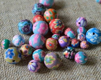 30pcs Polymer Clay Polyclay Bead Round 6-10mm Multicolored