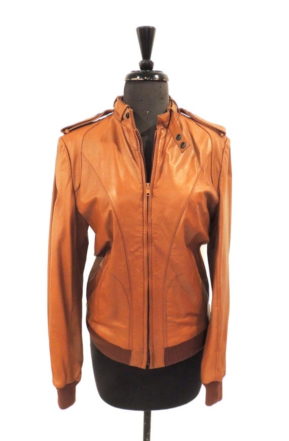 vintage caramel leather jacket 1970s80s Golden State