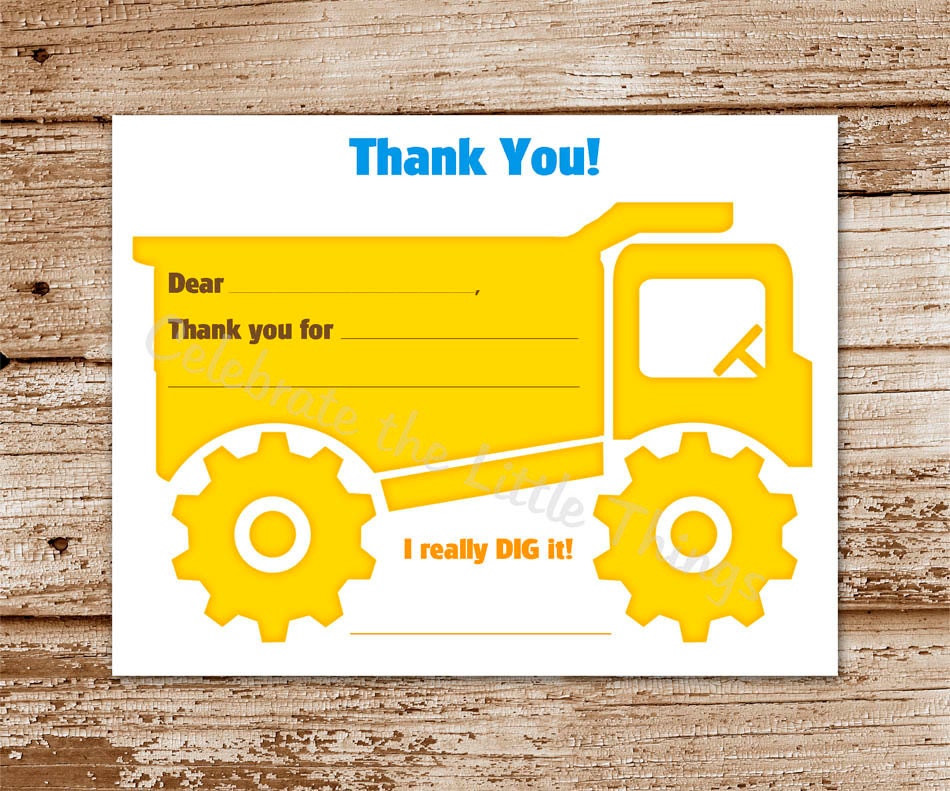 PRINTABLE Construction Thank You Cards Notes by DIYCelebrateShoppe