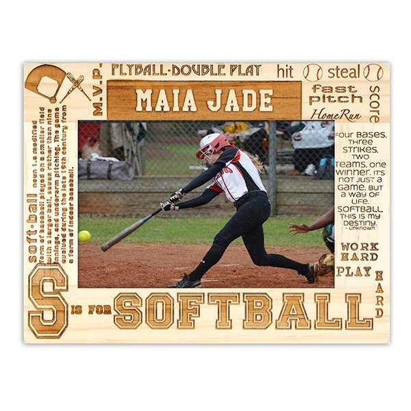 Personalized Softball Picture Frame-Wood Engraved-Get by GiftedOak