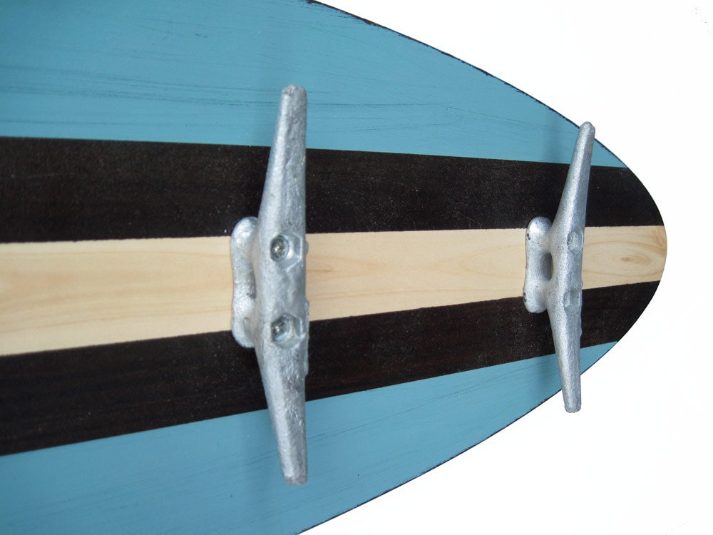 3 Ft Turquoise Surfboard Coat Rack with 5 Boat Cleats