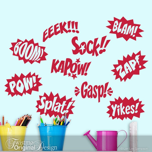 Superhero Wall Decor superhero party vinyl decals comic book sound effects bursts Superhero Wall Decor superhero party vinyl decals comic book sound effects bursts