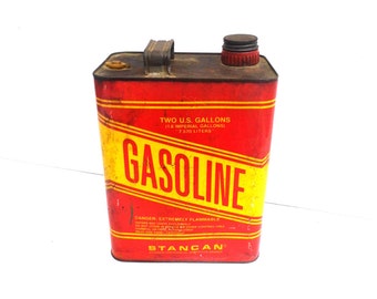 Vintage Galvanized Metal Gas Can, Vintage Yellow and Red Gas Can ...