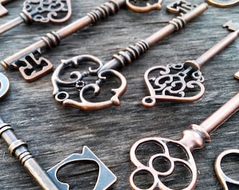 Large Skeleton Keys Antiqued Copper 5 Pieces Assorted Steampunk Vintage Styles Mixed Set Wedding Decorations Favors Wholesale Lot