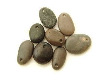 Top Drilled Rare Black Beach Stones 8 Beads for Special Jewelry Design Beautiful Pebbles Diy Crafts