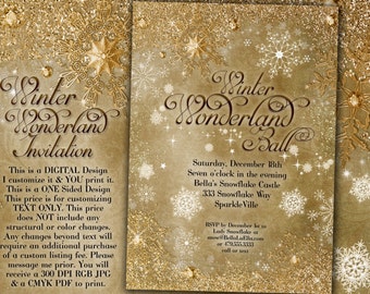 Gold Snowflake Invitation, Winter Wonderland Party Invitation, Snowflake Holiday Invitation, Christmas Party Invitation