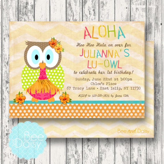 Aloha Owl Invitation for Birthday Party or Baby Shower - Girls Luau Original Lu-Owl DIY Printable Invite by BeeAndDaisy FEATURED on Kara's Il_570xn