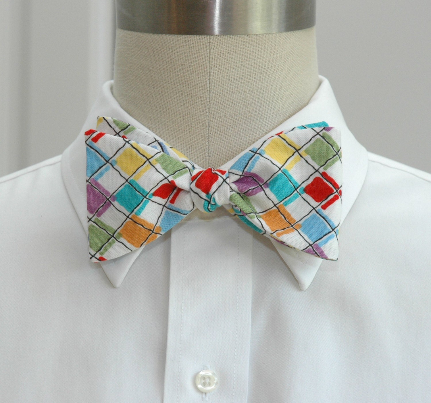 Men's Bow Tie, argyle multi color print, Scottish bow tie, wedding bow