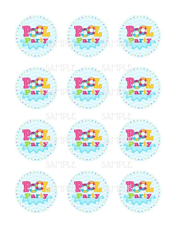 Pool party 2" cupcake toppers / favor tags instant download digital file - DIY Il_570xn