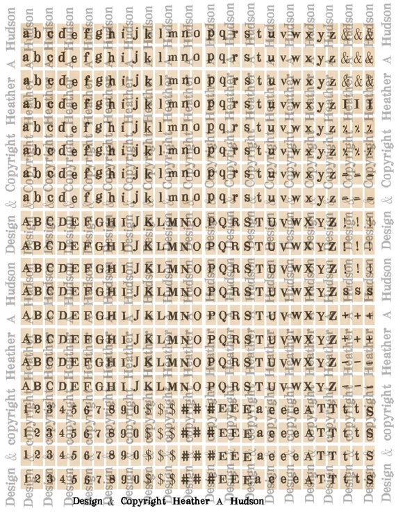 Tiny Vintage Cream Ivory Alphabet Text Boxes Type Digital Collage sheet Printable