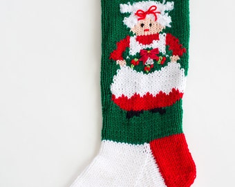 Knit Mrs Claus Christmas Stocking - Personalized