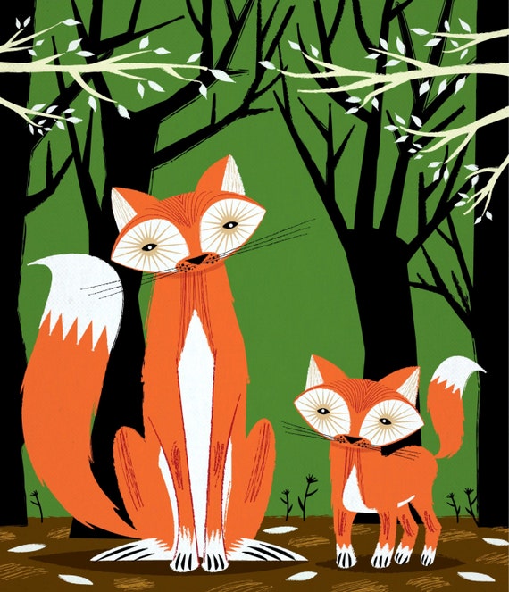 iOTA iLLUSTRATION - Two Fine Foxes - childrens animal art poster print